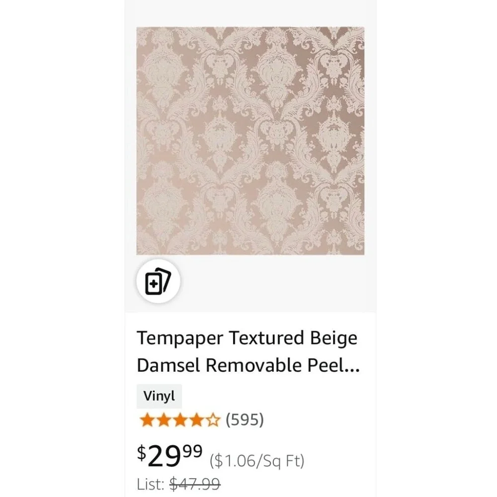 5 Rolls Textured Beige Removable Peel and Stick Damask Wallpaper, 20.5 in X 16.5